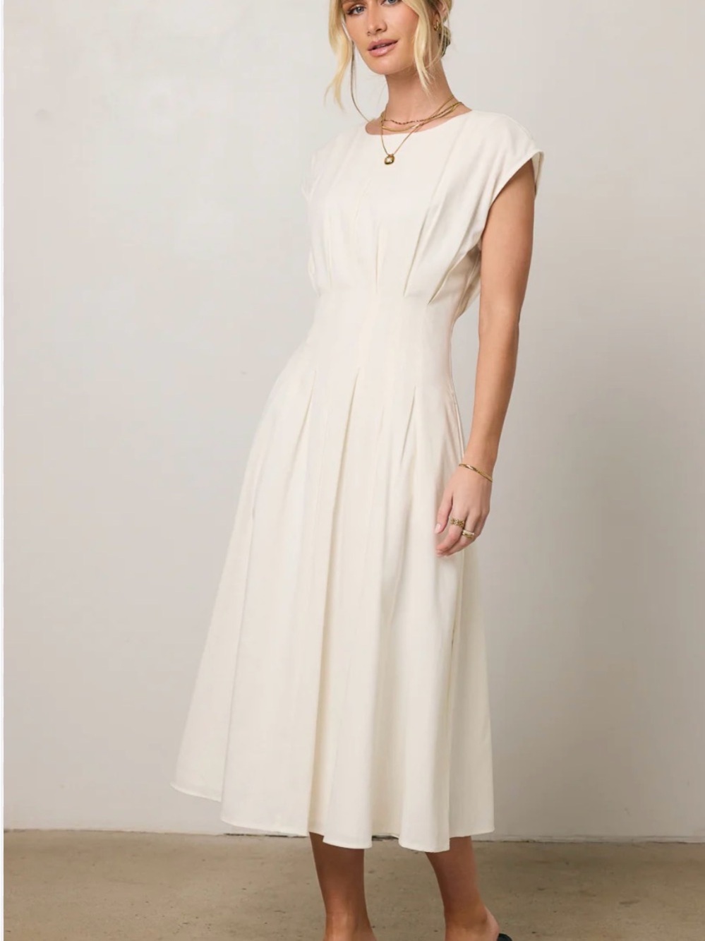 Nordstrom Cream Cap-Sleeve Midi Dress